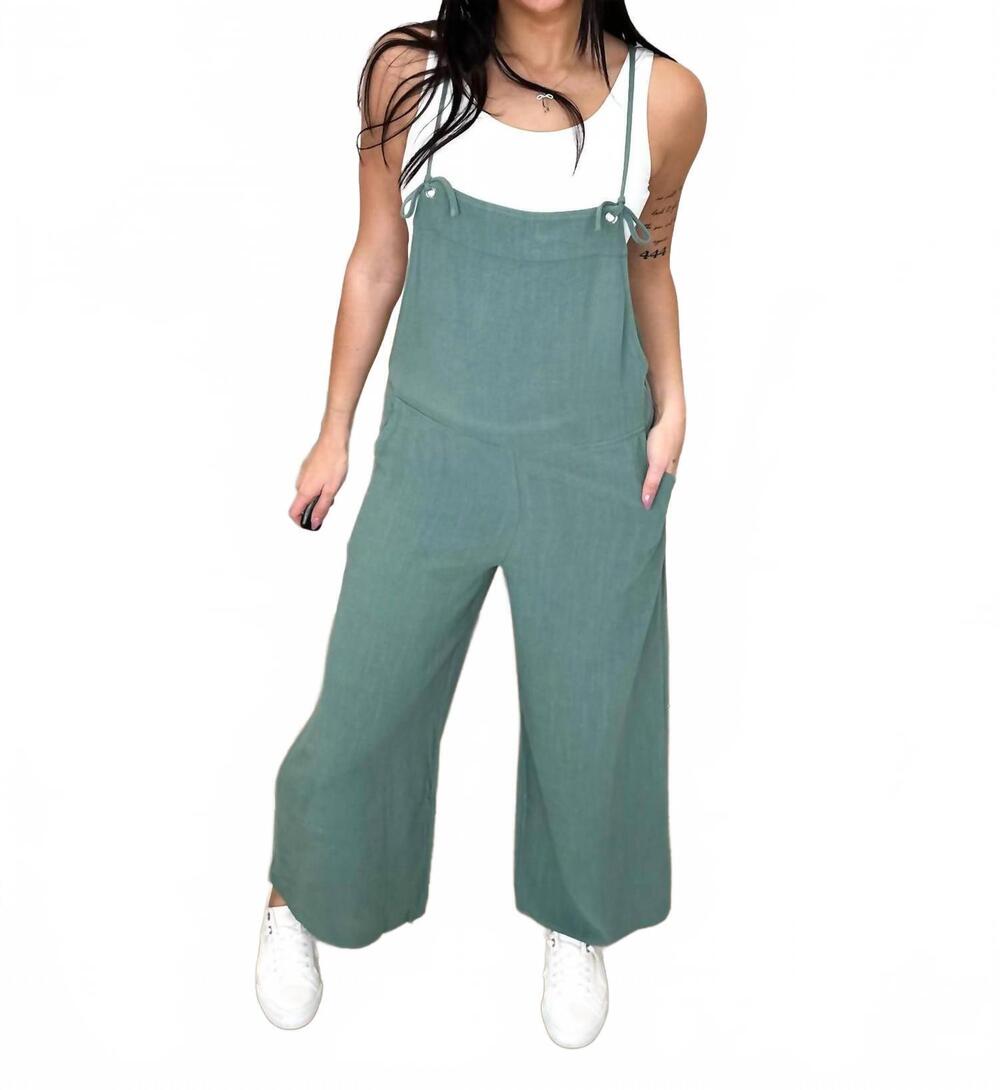 NEW FINAL TOUCH lightweight wide leg cropped jumpsuit in green